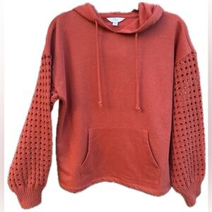 Time and Tru Women's Rusty Bronze Hoodie with Crochet Sleeves